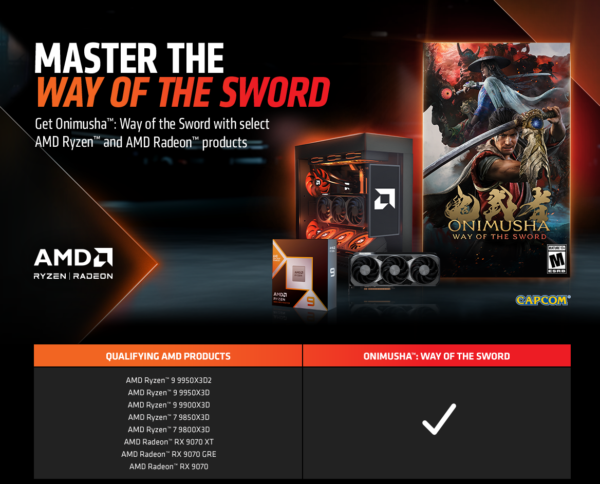 Onimusha: Way of the Sword AMD game bundle with select AMD Ryzen and Radeon gaming PCs from STORMCRAFT